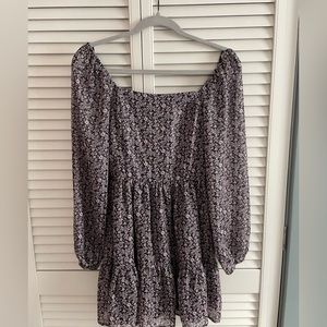purple floral long sleeve mini dress